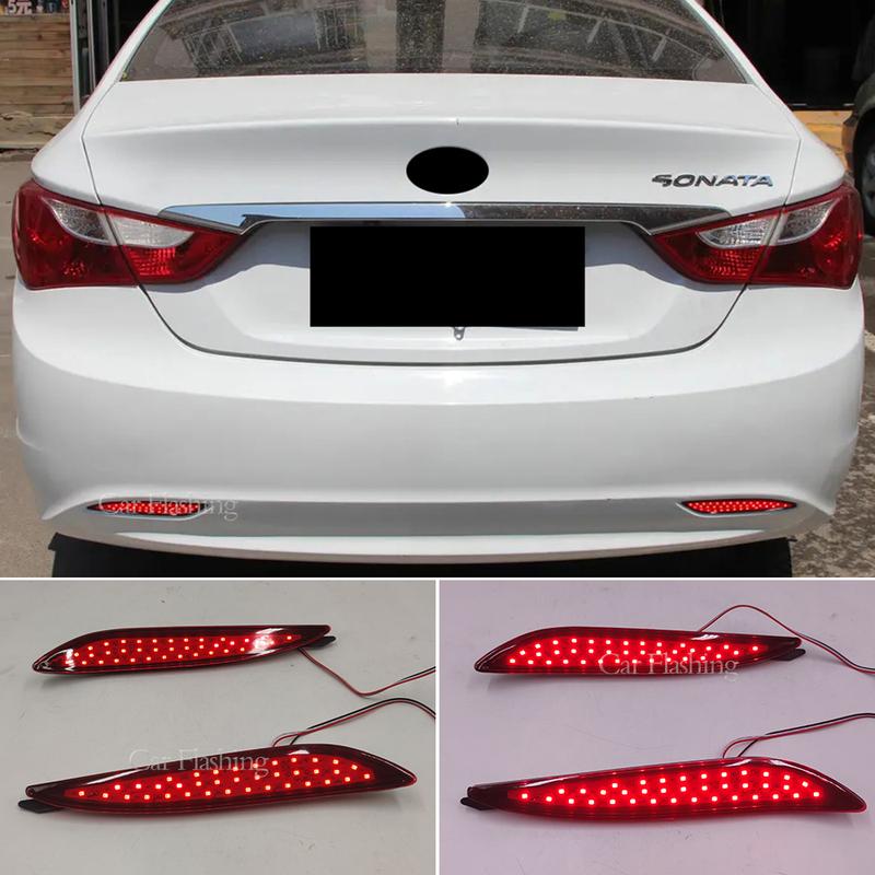 Car Flashing 1 Set LED Rear Bumper Reflector For Hyundai Sonata 8 2010 2011 2012 2013 2014 Brake Light Fog Lamp Turn signal