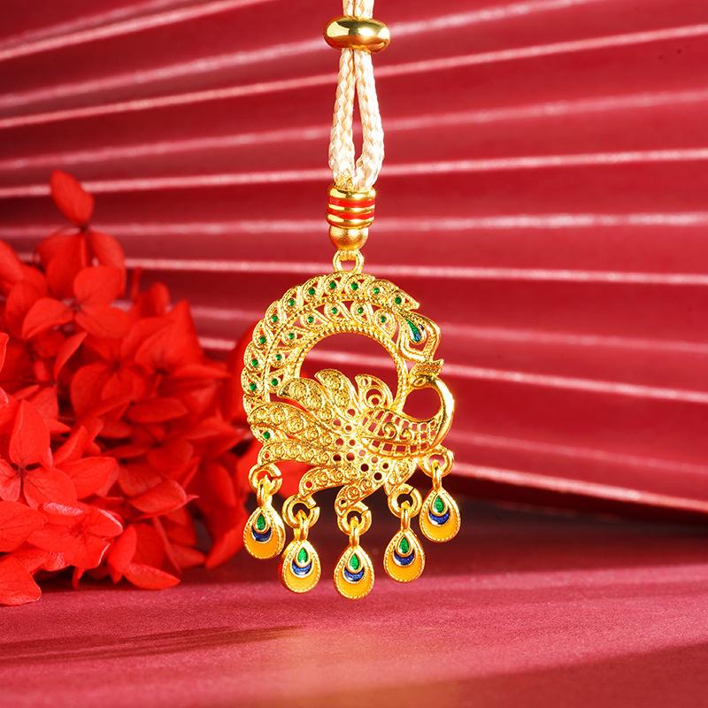 Open-tail Peacock Hollow Style Ancient Feather Tassel Jewelry Necklace Pendant