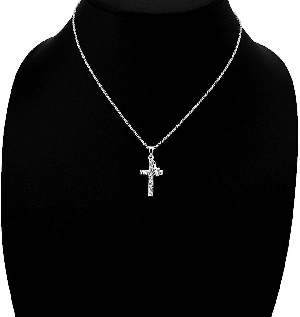 Leilani Hawaiian Jewelry Double Cross Scroll Pendant Necklace in Sterling Silver (40cm Rope Chain Included)