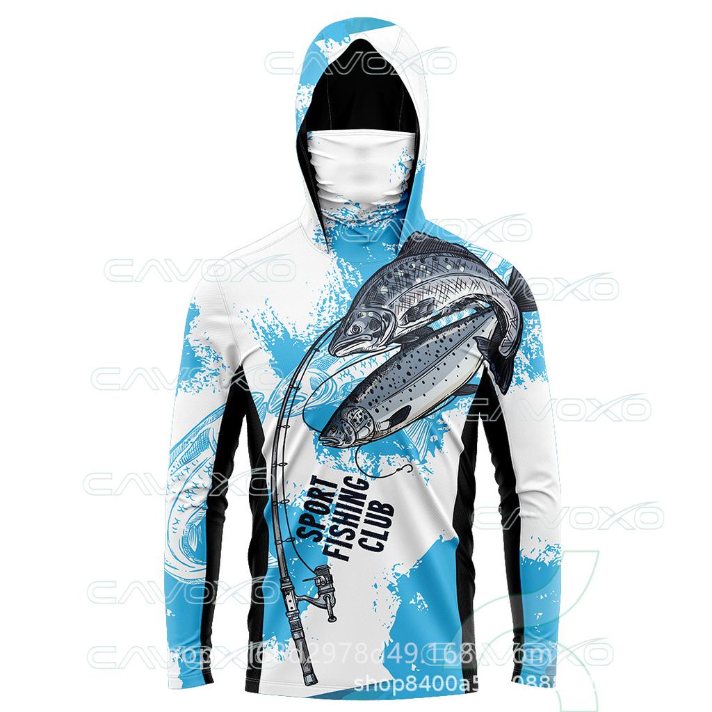 Ice silk fishing suit, light and breathable sunscreen suit, outdoor Luya fly fishing, long-sleeved mask, hoodie, quick-drying fishing suit.