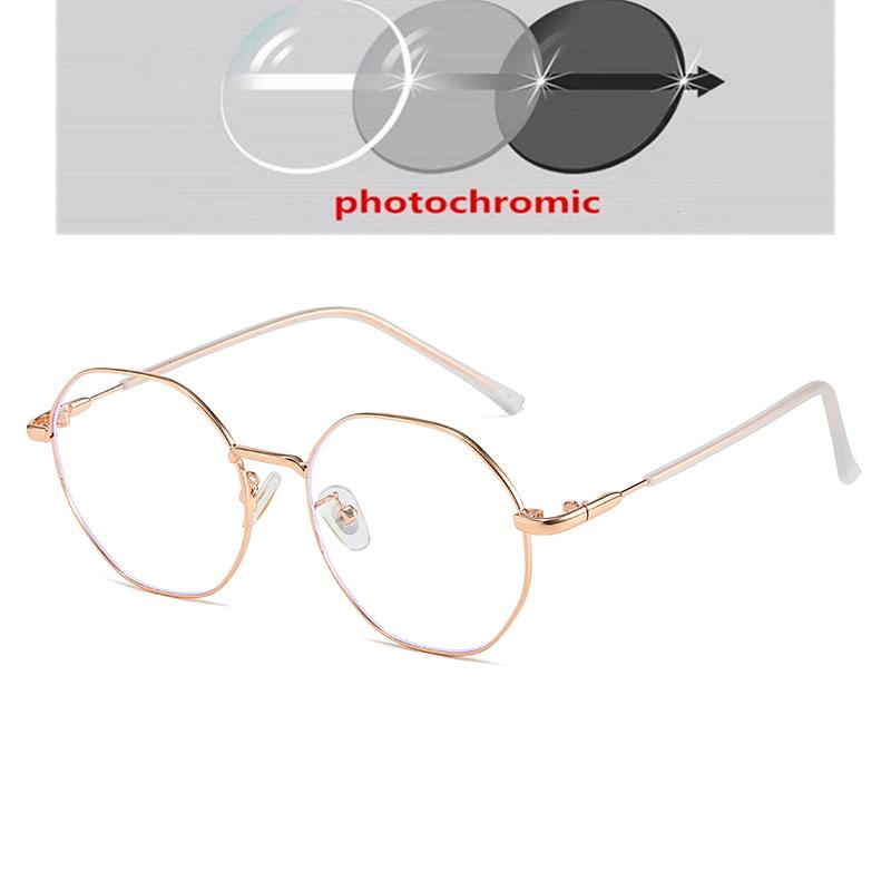 0 -0.5 -1.0 To -6.0 Women Men Blue Light Blocking Polygon Myopia Glasses Finished Fashion Metal Student Prescription Spectacles