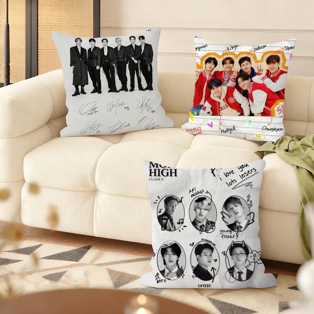 Подушка с принтом K-POP группы Monsta X, шелковистая коротковорсовая, для дивана, с потайной молнией, элемент домашнего декора