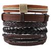 Retro Men's 5-Piece Adjustable Cross-Woven Leather Bracelet Set - National Style