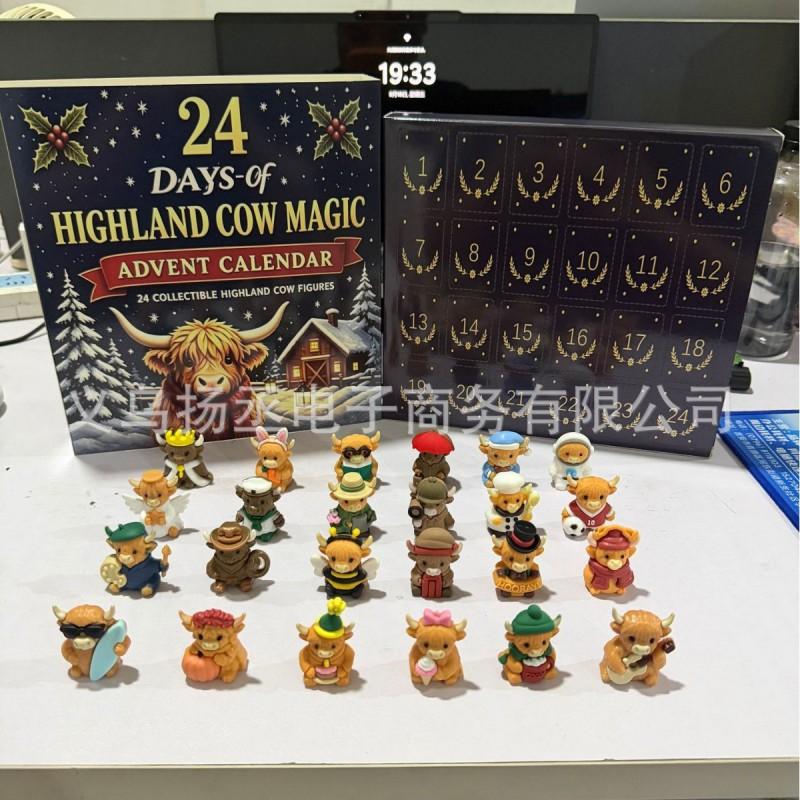 Highland Cow Themed Advent Calendar Home Decor Christmas Countdown Toy Gift Box