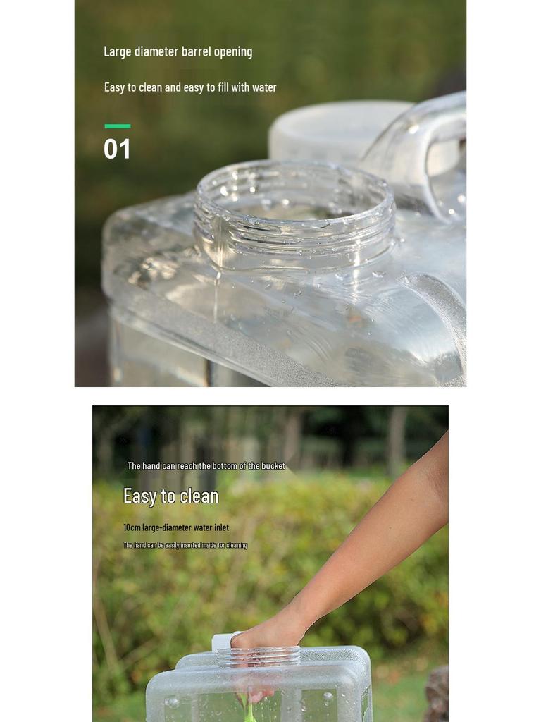 Transparent Outdoor Camping Water Bucket with Faucet and Lid - Food Grade Square Storage Container for Drinking Water