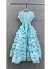 Elegant French Ruffle Waist-Cinching Patchwork Pleated Cake Skirt with Lace-Up Detail