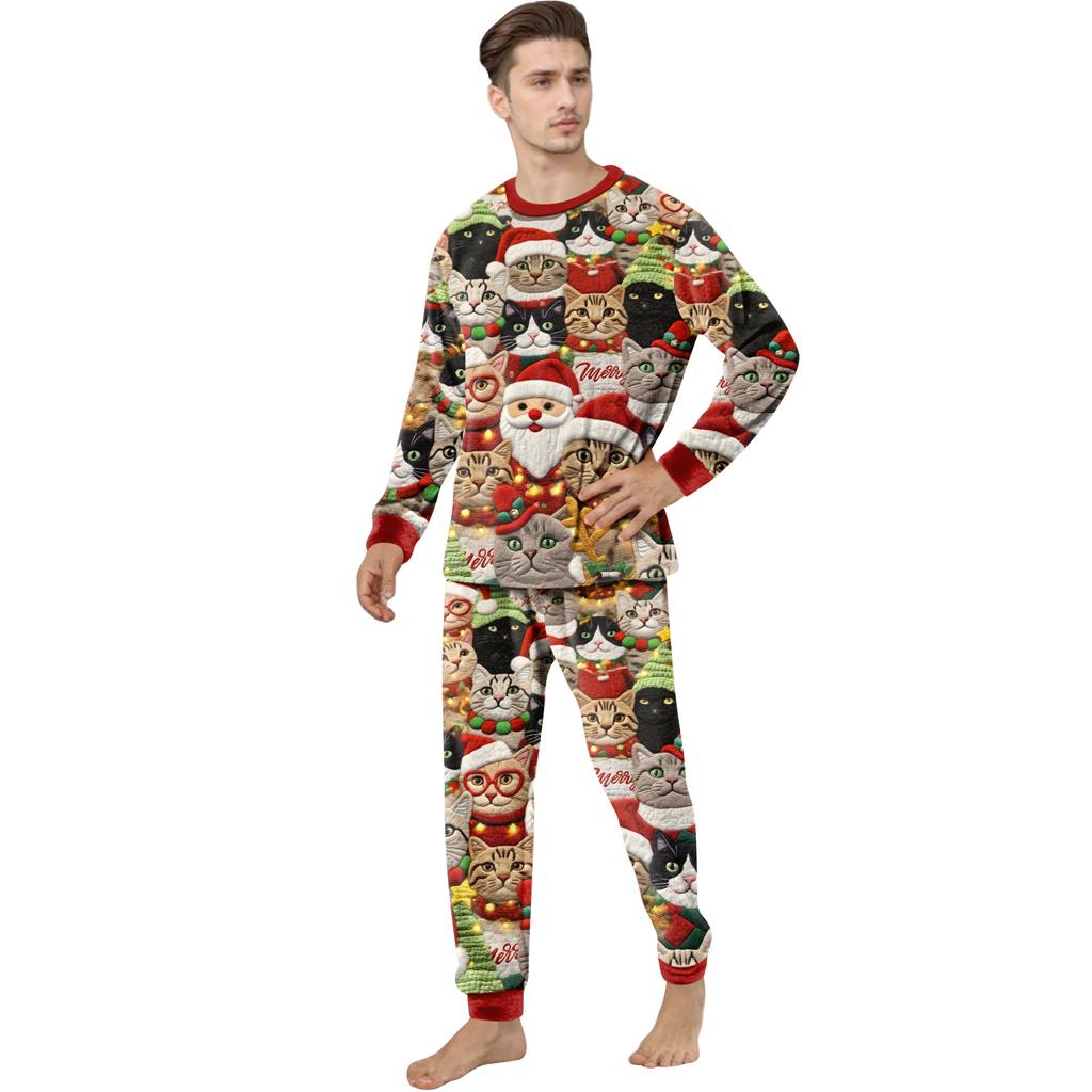 Matching Family Christmas Print Flannel Homewear Set Long-Sleeve Top And Pants