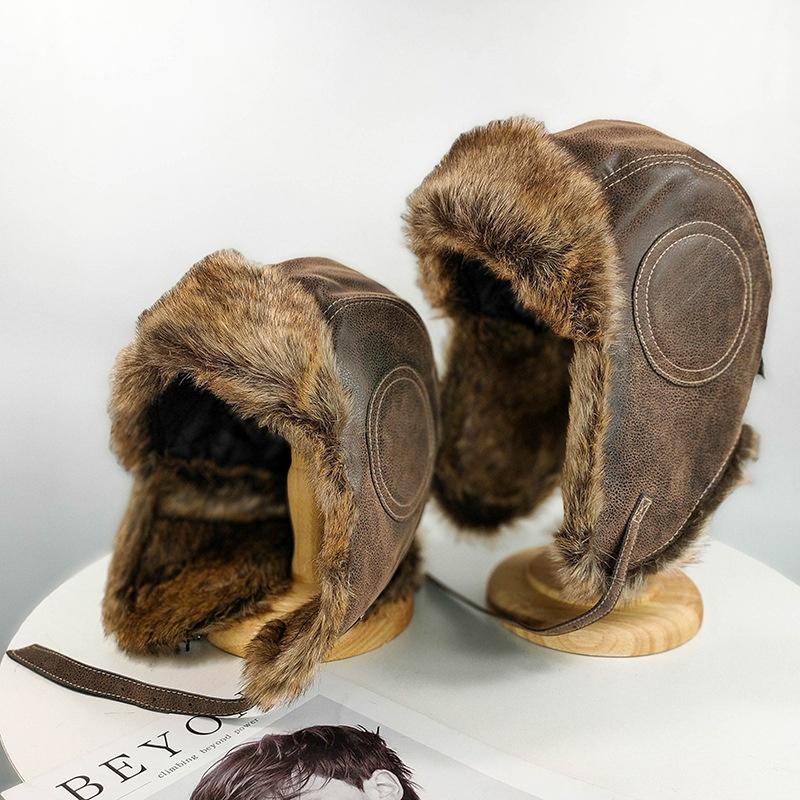 Высококачественная кожаная лыжная кепка с мягкой подкладкой, мужская кожаная кепка-авиатор, осенне-зимняя утолщенная теплая кепка, кожаная шапка-ушанка, шапки-авиаторы