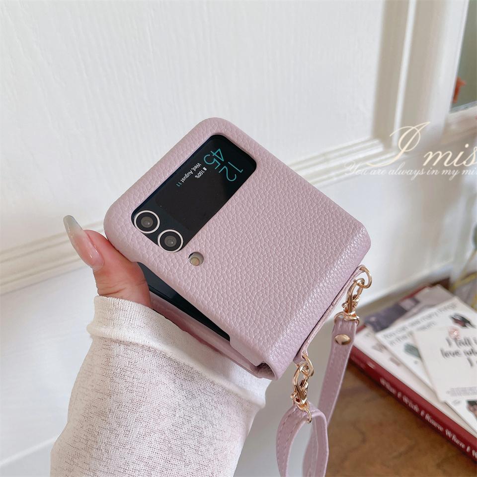 Кожаный чехол для телефона с ремешком через плечо для Samsung Galaxy Z Flip 5 4 3 Flip5 Flip4 Flip3 5G/iphone 15 14 13 12 11 Pro Ring Beauty Mirror