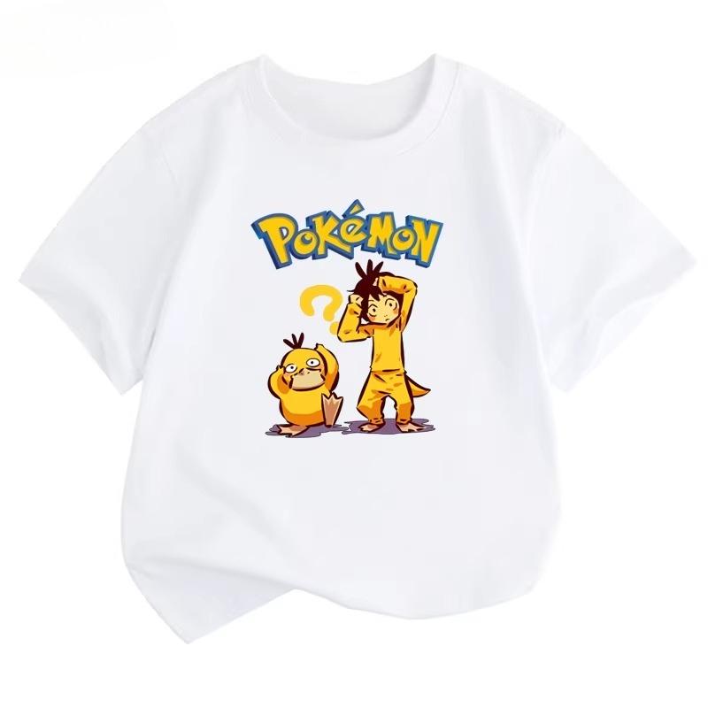 Potdemiel 100 Cotton Childrens Summer TShirt with Pikachu and Psyduck Print Unisex Size Comfortable and Breathable