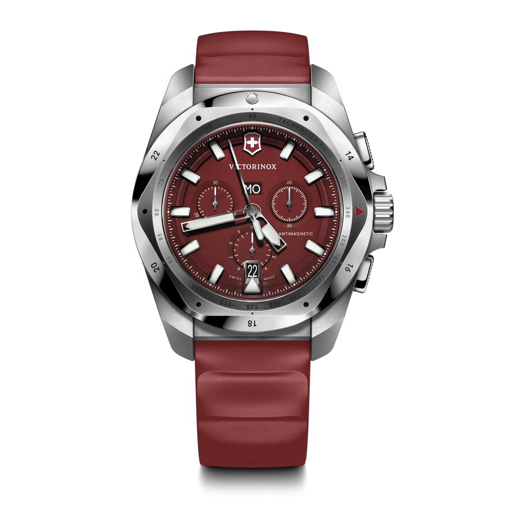 Victorinox CHRONO Корпус из переработанной нержавеющей стали Красный Красный резиновый Покрытие Водостойкий Безель I.N.O.X. Часы, Хронограф, (316L), Циферблат, Ремешок, Устойчивый,