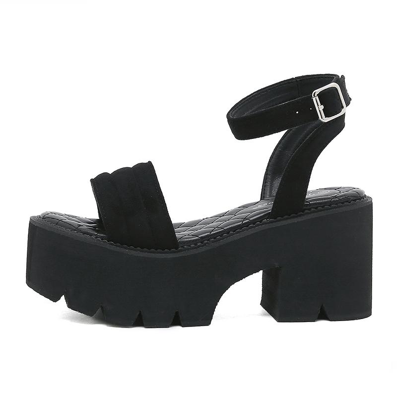 Gdgydh Женские сандалии на высокой платформе из искусственной замши, обувь с открытой спиной на массивном каблуке с открытым носком, пряжкой на щиколотке и ремешком, вечерние туфли