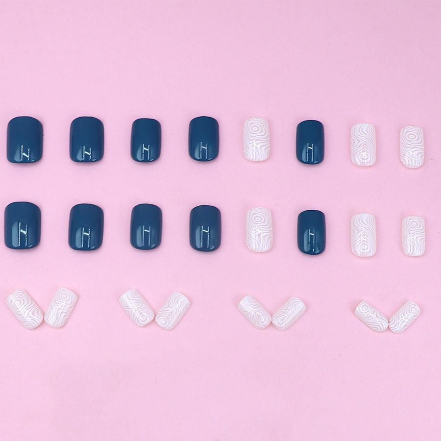 Elegant Ocean Blue and White Striped European Style Square Fake Nail Art Stickers