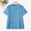 Women Casual Round Neck Solid Color Loose Short Sleeve Blouse