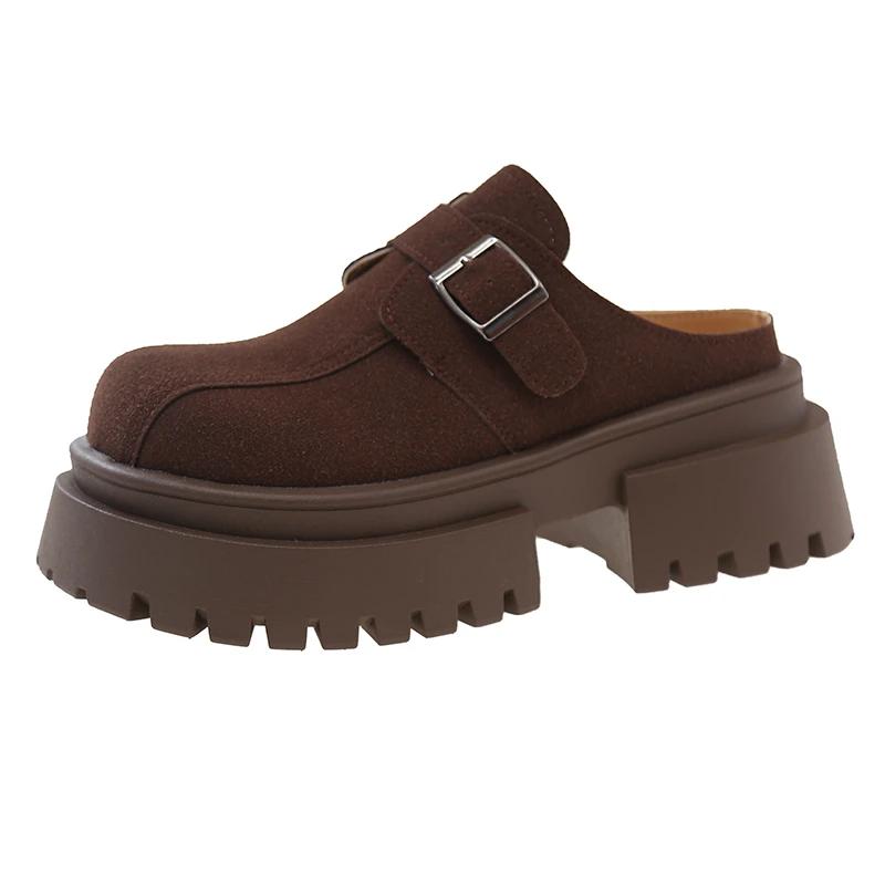 Замшевые туфли на толстой платформе женские мюли модные туфли на высоком каблуке 2025 тренд зима новый бренд пряжка повседневные женские туфли