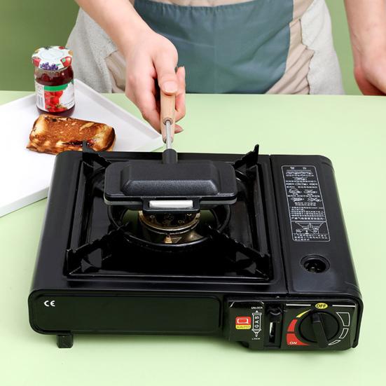 Уличная сковорода для сэндвичей для кемпинга с длинной деревянной ручкой из алюминиевого сплава, одна сковорода для пирога, портативная сэндвич-машина для костра, посуда для кемпинга, походная посуда для костра