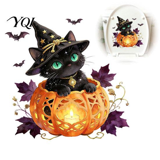 Spooky Bat Bathroom Accessories Halloween Black Cat Witch Toilet Decals, Self-Adhesive Cover Non Damaging Decorations Seat Stickers, Waterproof