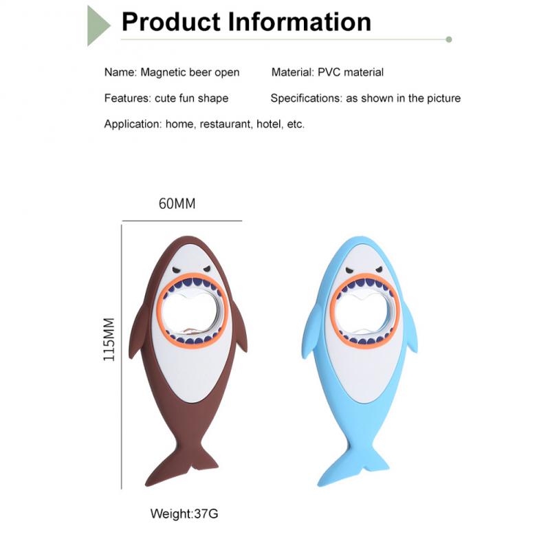 Creative Shark Shaped Bottle Opener Soft Rubber Strong Magnetic Refrigerator Magnet Home Reusable Easy To Install Bottle Opener