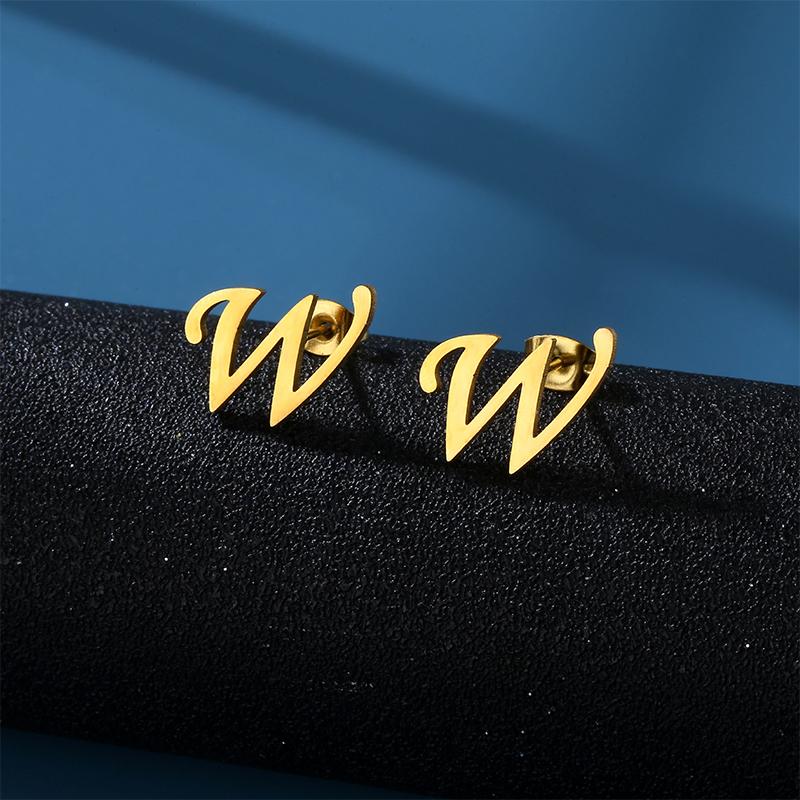 Ins Нержавеющая сталь Lucky AZ 26 Серьги с буквами алфавита Водонепроницаемые золотые серьги-гвоздики Ювелирные изделия Подарочные