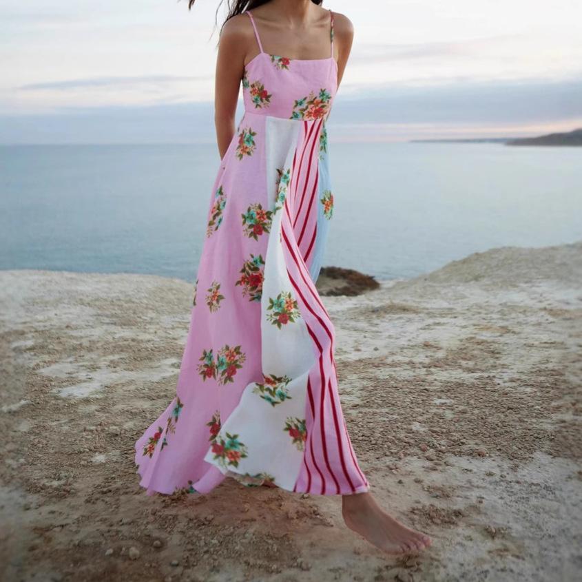 Women's Summer Casual Boho Long Sundress Spaghetti Strap Square Neck Sleeveless Flowy Maxi Dresses A Line Beach Dress for Women