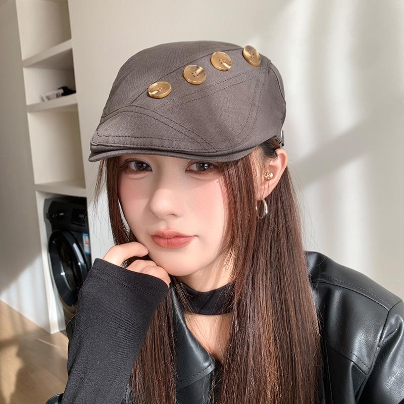Кепка в корейском стиле ретро с пуговицей спереди для женщин, осенне-зимняя, литературная кепка-берет «утиный нос» художника, личностная, повседневная, универсальная, подчеркивающая лицо
