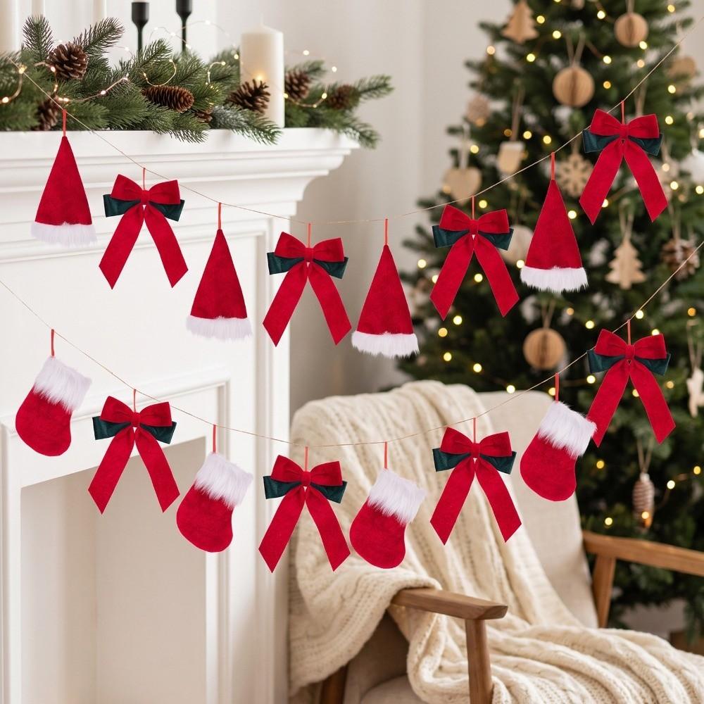 Hat and Stocking Shape Christmas Bow Bunting Creative DIY Christmas Bow Garland Party Scene