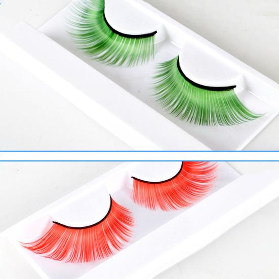 1 пара 3D цветных ресниц Мягкие пушистые ресницы из искусственного волокна 9 мм Наращивание ресниц с насыщенными цветами Хэллоуин Рождество Косплей Макияж Поддельный