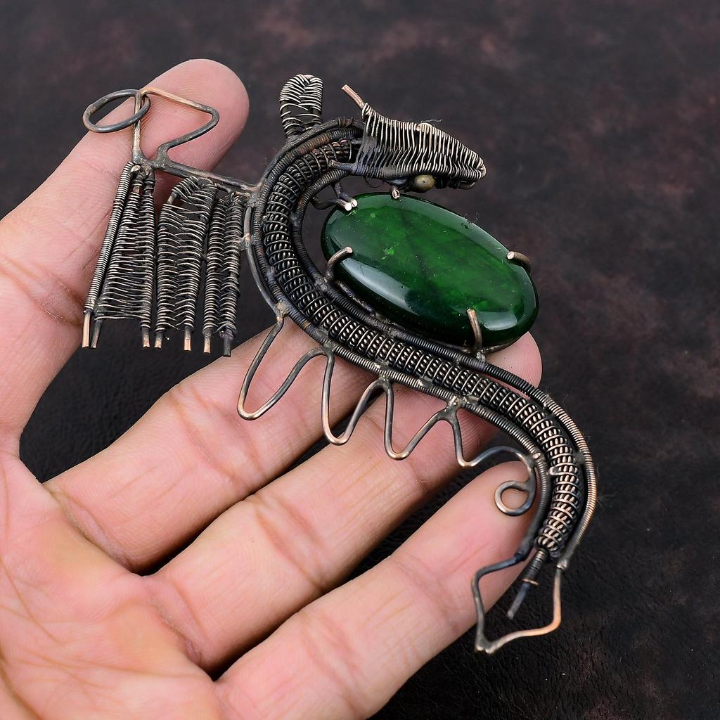 Зеленый огненный лабрадорит кулон медная проволока обернутый кулон ручной работы дракон кулон драгоценный камень медное ювелирное украшение кулон для женщин подарок для матери