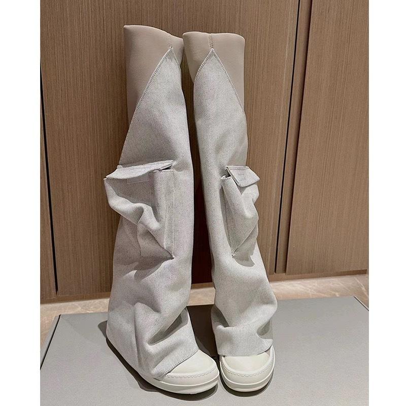 Мода Мода Бедро Выше Колена Высокие Сапоги Женщины Холст Стрейч Роскошный Эластичный Повседневный Черный Дизайнер Весна Осень Носки Обувь