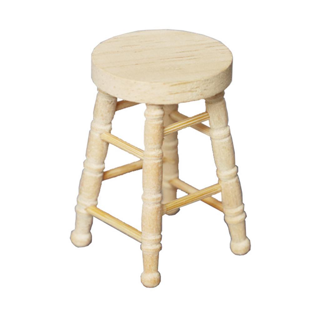 Realistic Wood Stool Zakka Realistic Pretend Play for Role Display Round Top Stool Model Vintage Stool 1:12 Doll House