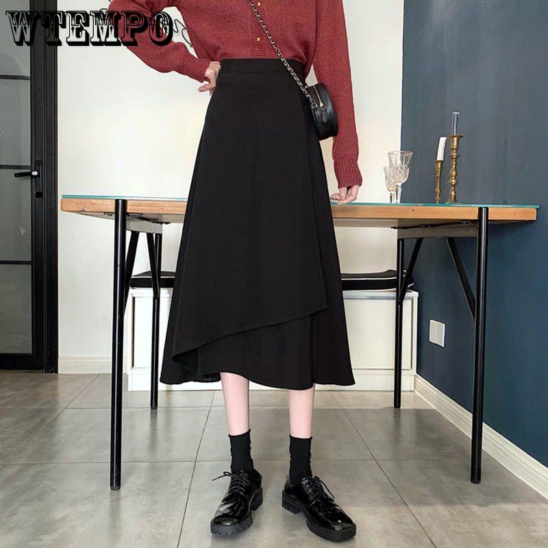 Женская черная юбка-миди большого размера, летняя, нестандартная, с высокой талией, юбка-зонтик, средней и длинной длины, для похудения