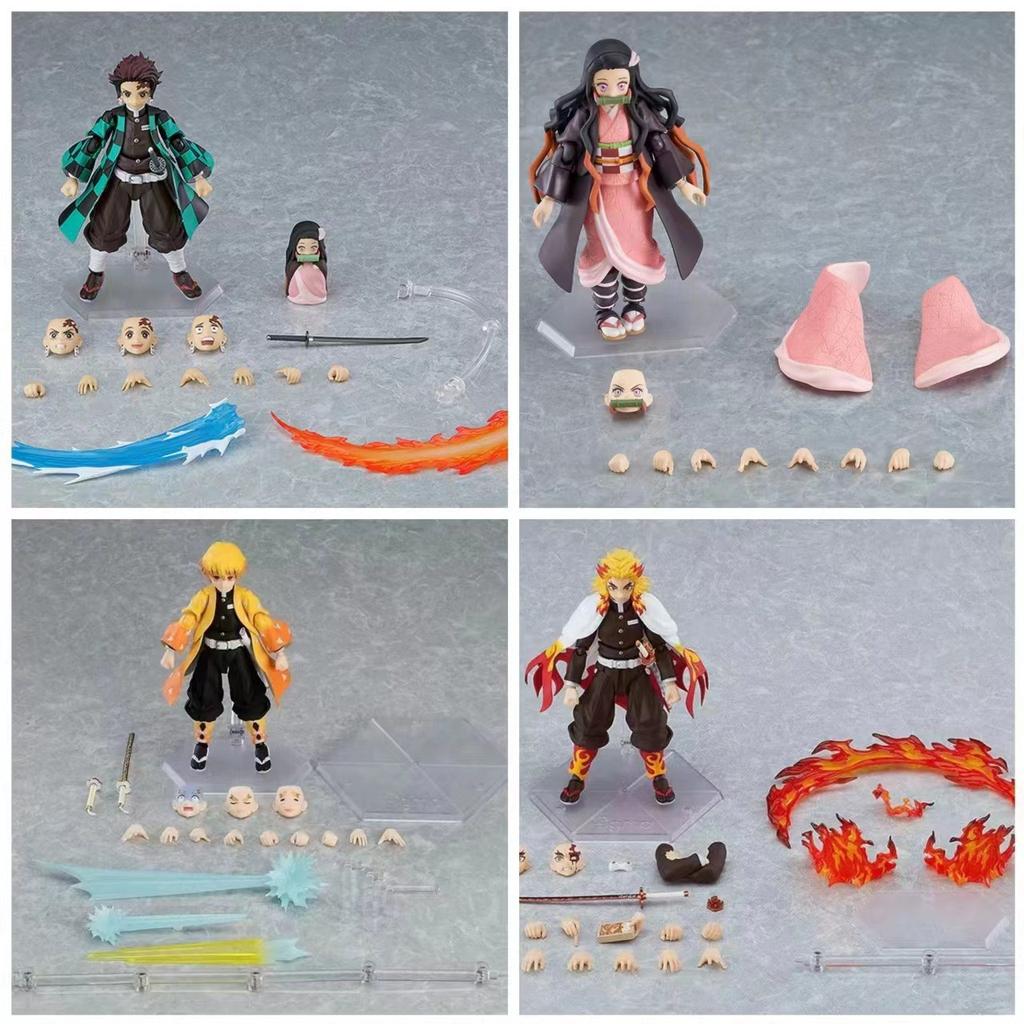 Набор фигурок Figma Anime - Зеницу Агацума, Танджиро Камадо, Незуко и Кёджуро Ренгоку, Коллекционные модели с подвижными суставами
