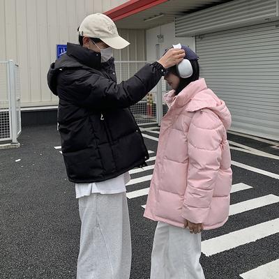 Большой размер осенне-зимнее пальто однотонное с воротником-стойкой свободное с капюшоном короткое утолщенное ветрозащитное парное пальто 5 цветов