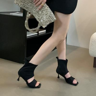 Женские модные ботильоны во французском стиле, летние сандалии из эластичной ткани с квадратным носком