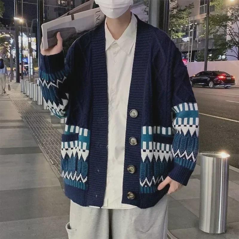 2022 Мужской ретро-американский уличный свитер - осень/зима Японский повседневный кардиган куртка