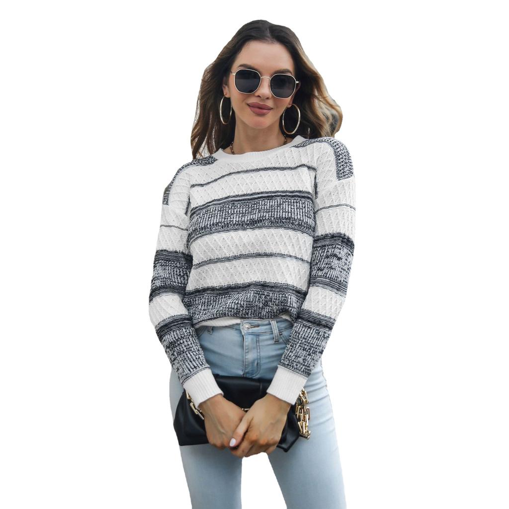 Зимний осенний женский модный полосатый теплый свитер, свободный вязаный топ с разрезом