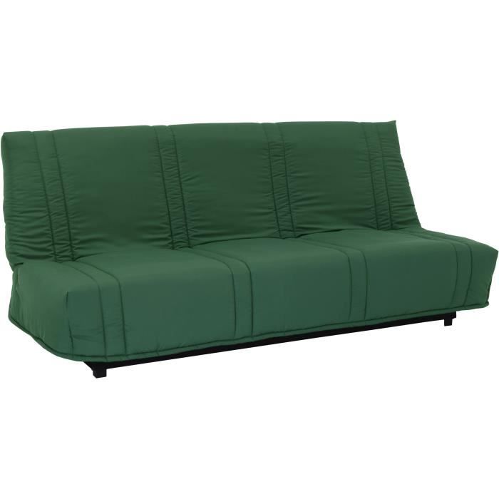 Clic clac 3 places LENA 20 - Tissu coton vert forêt - Couchage 125x190 cm - L193 x P92 x H93 cm
