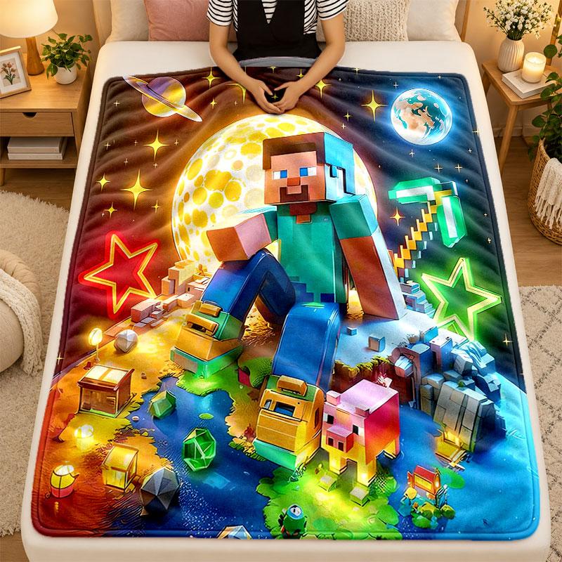Flannel Blanketminecraft Warm Soft Throw Blanket for Indoor Sofa Bed Living Room Use