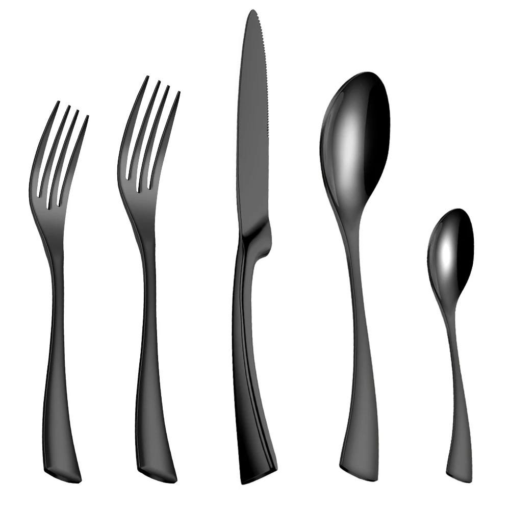 20Pcs/set Stainless Steel Black Rose Gold Cutlery Set Dinnerware Tableware Silverware With Salad Dessert Fork Drop Shipping