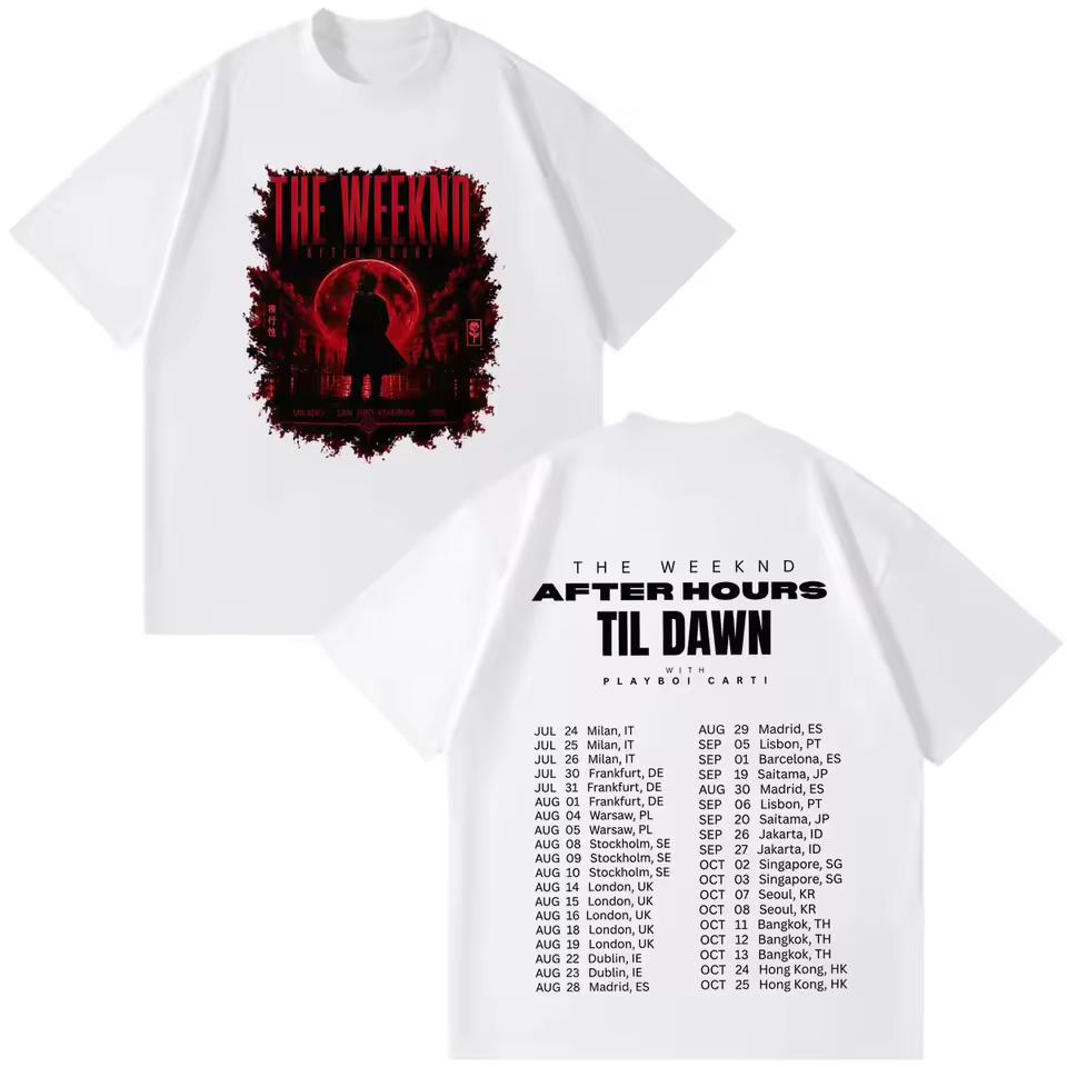 The Weeknd After Hours Til Dawn 2026 Tour Graphic Print T‑Shirt, Unisex Fashion Hip‑Hop Short‑Sleeve Pure T shirt