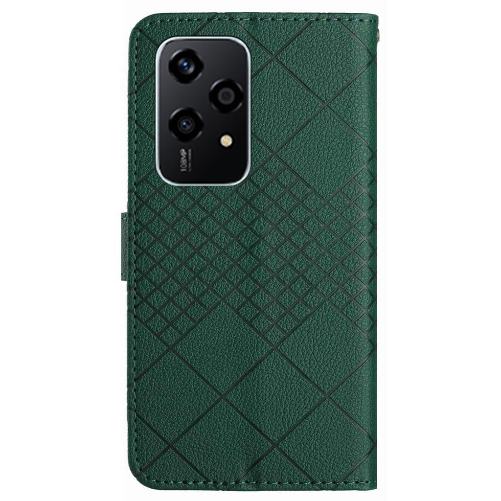HT06 For Honor 200 Lite Magnetic Phone Case Rhombus Pattern Leather Stand Cover
