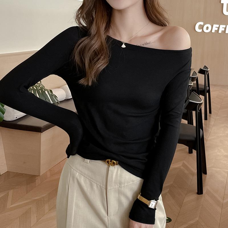 Женский осенний топ-основа, однотонный, с открытыми плечами и длинными рукавами