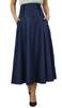 Bimba Mid-Calf High Waist Denim Skirt Long Flared A Line Retro Boho Skirts