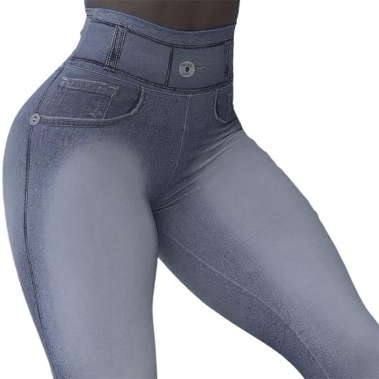 Yousheng High Waist Pockets Tummy Control Butt Lifting Fitness Leggings Gradient Color Push Up Imitation Jeans Skinny Women Yoga Pants Activewear