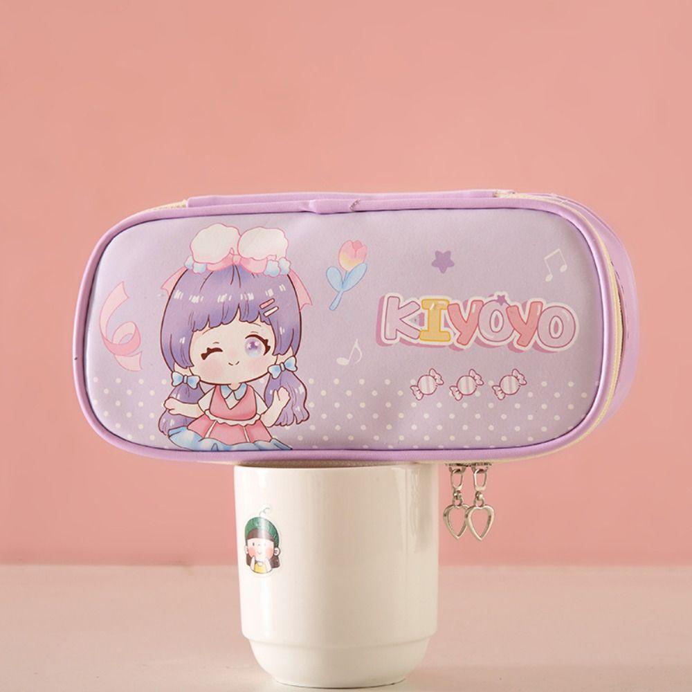 Пенал из искусственной кожи, вместительный органайзер для канцелярских принадлежностей, мультяшная сумка для ручек, подарок