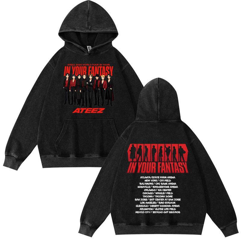 Ateez in Your Fantasy Hongjoong Seonghwa Yunho Yeosang San Mingi Wooyoung Vintage Washed Hoodie Long Sleeve Harajuku Sweatshirt