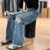 Дизайнерские Джинсы с Прорезями с Высокой Посадкой Прямые Широкие Женские Летние Большого Размера Уличные Узкие Джинсы Ретро для Леди