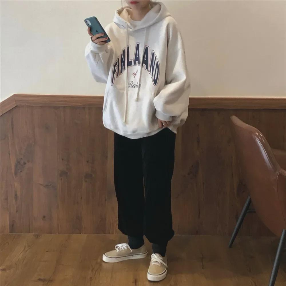 Женская толстовка с капюшоном из бархата Plus Velvet — плотная, свободная посадка, весна и осень 2024 г.