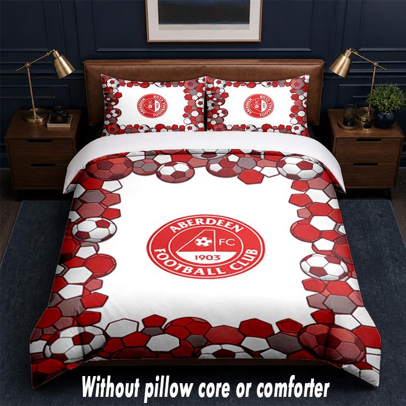 Aberdeen FC Design Bed Bedding Set 1 Duvet Cover + 2 Pillowcases Soft Breathable Household Bed Linens