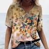 Women's T-shirts Fashion Tops V-neck Colorful Butterfly T Shirt Female Short Flowers 3 Print Casual  T-Shirts